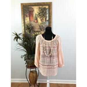 Loft women Blouse Size Medium 3/4 Bell Sleeves Pullover Gauze Lace Tiered Y2K